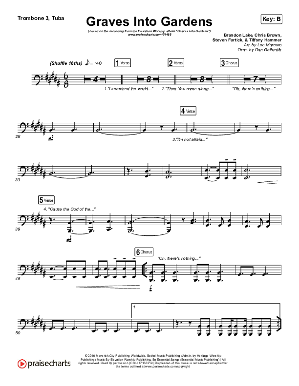 Graves Into Gardens (Live) Trombone 3/Tuba (Elevation Worship / Brandon Lake)