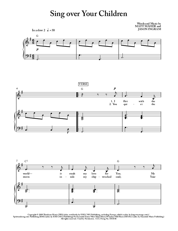 Sing Over Your Children Lead & Piano (Matt Maher)