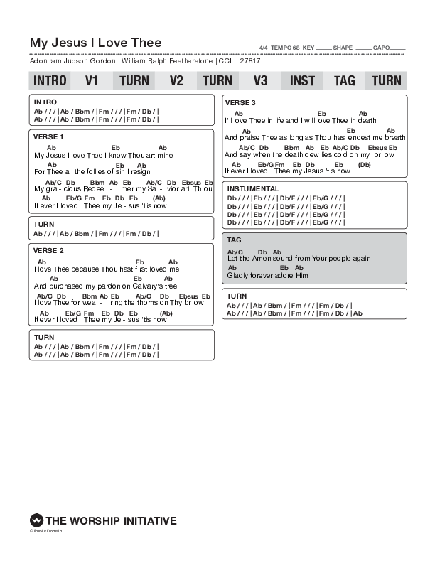My Jesus I Love Thee Chord Chart (Shane & Shane/The Worship Initiative)