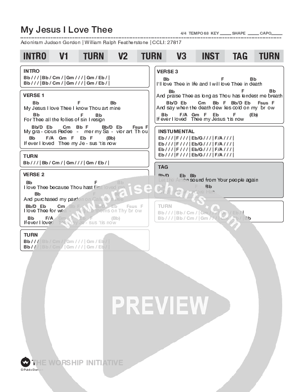 My Jesus I Love Thee Chord Chart (Shane & Shane/The Worship Initiative)