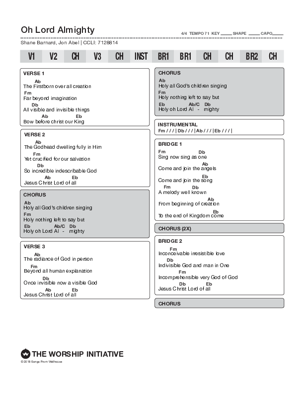 O Lord Almighty Chords & Lyrics (Shane & Shane/The Worship Initiative)