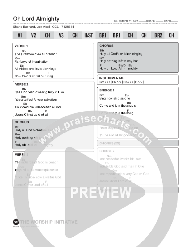 O Lord Almighty Chords & Lyrics (Shane & Shane/The Worship Initiative)