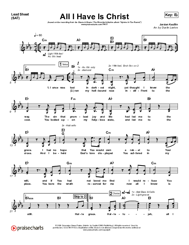 All I Have Is Christ Lead Sheet (SAT) (Shane & Shane/The Worship Initiative)