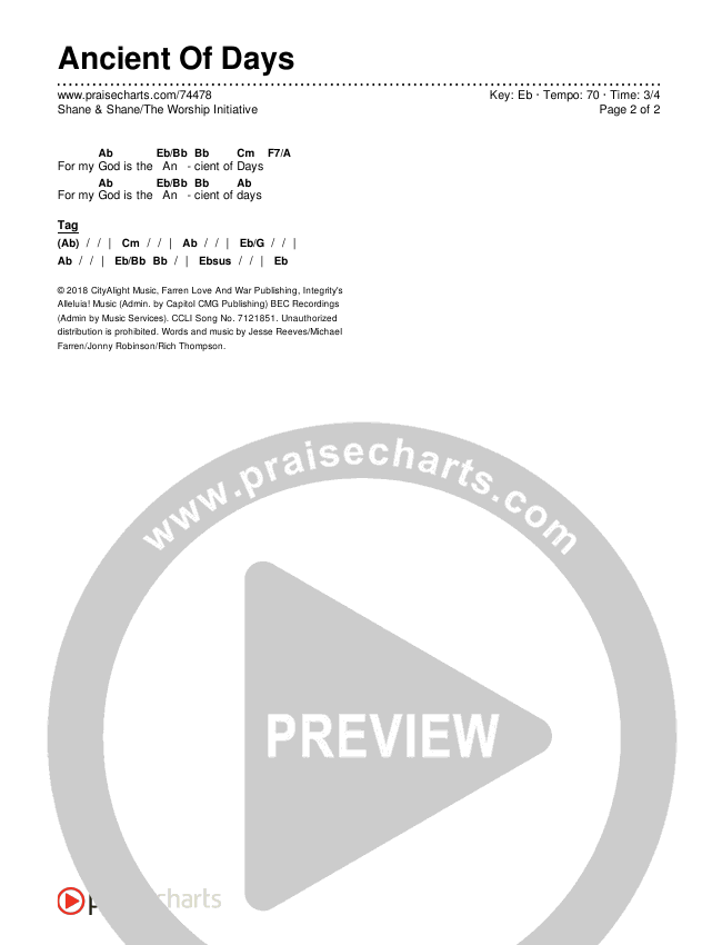 Ancient Of Days Chords & Lyrics (Shane & Shane/The Worship Initiative)