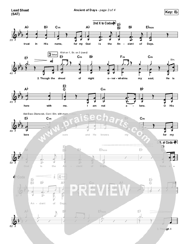 Ancient Of Days Lead Sheet (SAT) (Shane & Shane/The Worship Initiative)