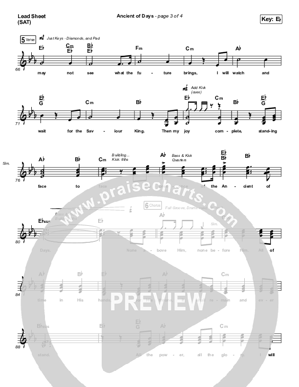 Ancient Of Days Lead Sheet (SAT) (Shane & Shane/The Worship Initiative)