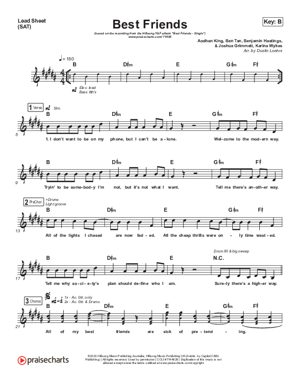 Best Friends (Studio) Lead Sheet (SAT) (Hillsong Young & Free)