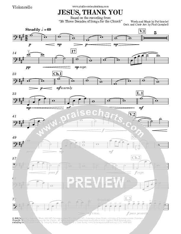 Jesus Thank You Violincello (Brook Hills Music / Sovereign Grace)