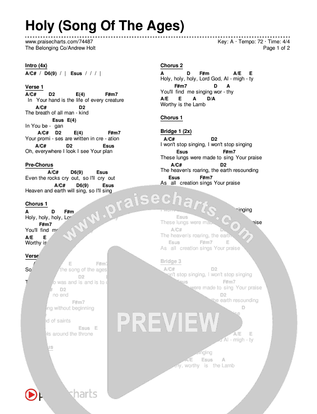 Holy (Song Of The Ages) Chords & Lyrics (The Belonging Co / Andrew Holt)