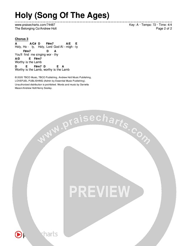 Holy (Song Of The Ages) Chords & Lyrics (The Belonging Co / Andrew Holt)