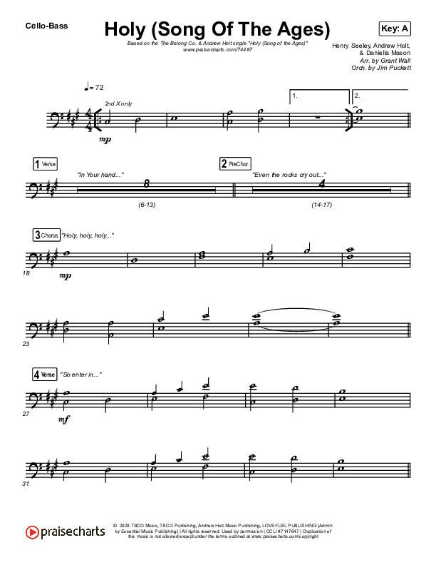 Holy (Song Of The Ages) Cello/Bass (The Belonging Co / Andrew Holt)