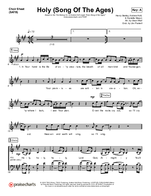 Holy (Song Of The Ages) Choir Vocals (SATB) (The Belonging Co / Andrew Holt)