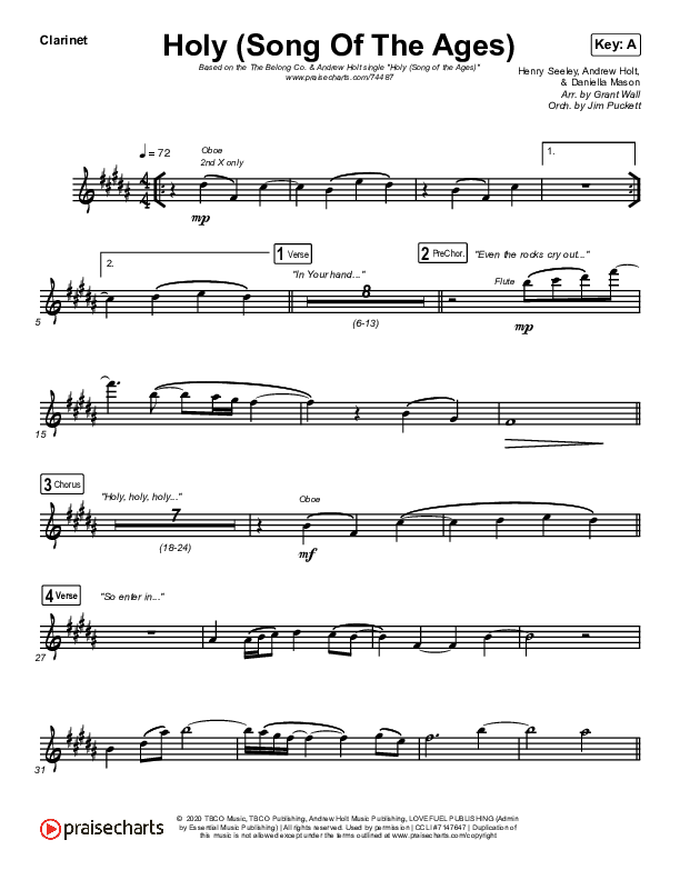 Holy (Song Of The Ages) Clarinet (The Belonging Co / Andrew Holt)