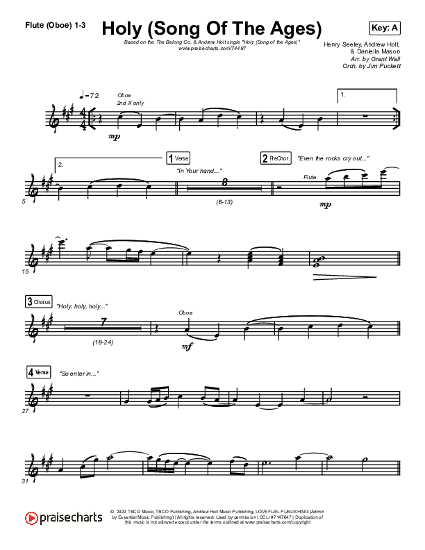Holy (Song Of The Ages) Flute/Oboe 1/2/3 (The Belonging Co / Andrew Holt)