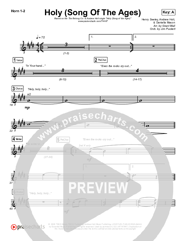 Holy (Song Of The Ages) French Horn 1/2 (The Belonging Co / Andrew Holt)