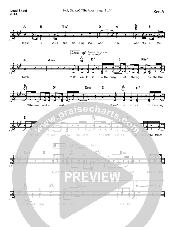 Holy (Song Of The Ages) Lead Sheet (SAT) (The Belonging Co / Andrew Holt)