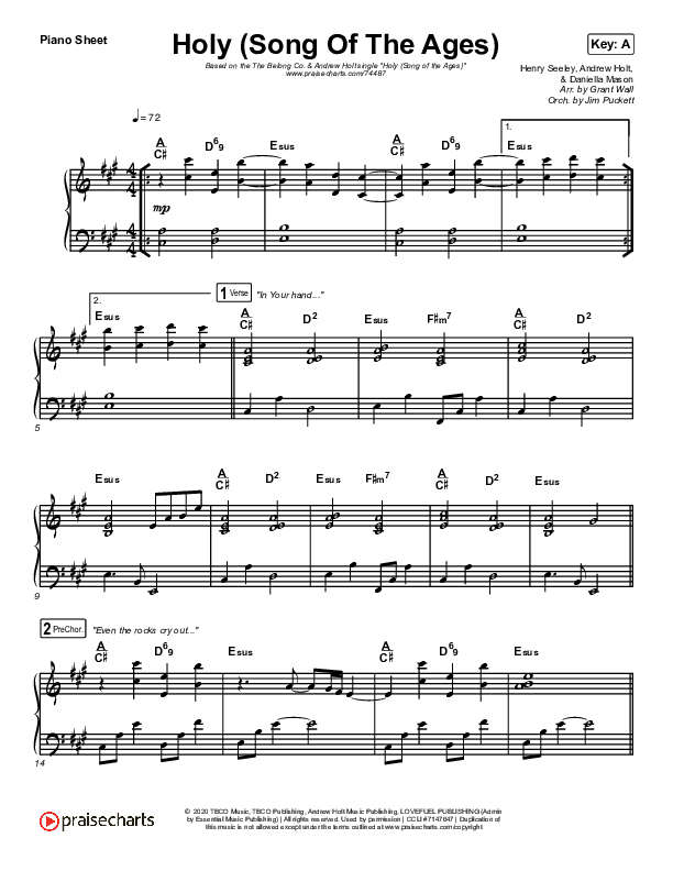 Holy (Song Of The Ages) Piano Sheet (The Belonging Co / Andrew Holt)
