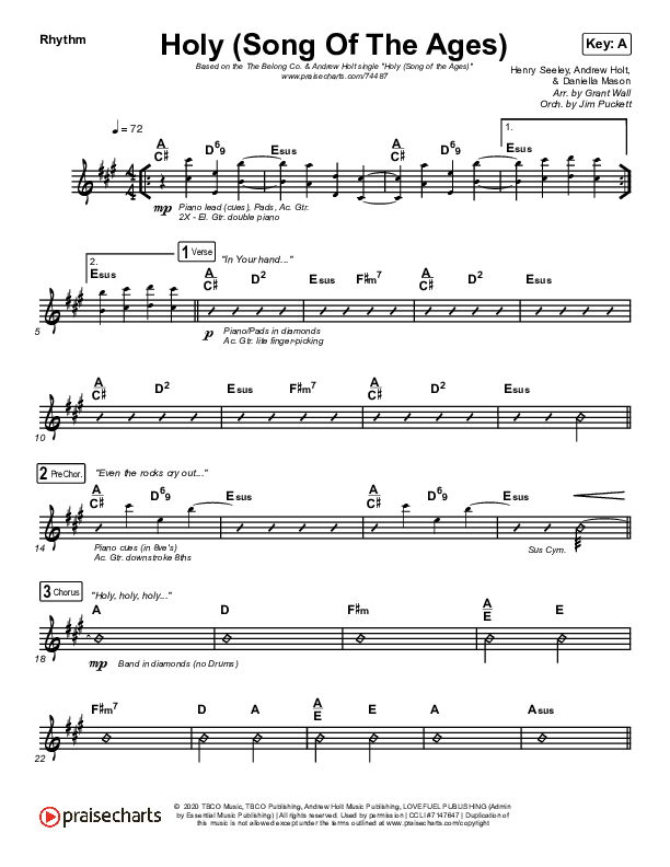 Holy (Song Of The Ages) Rhythm Chart (The Belonging Co / Andrew Holt)