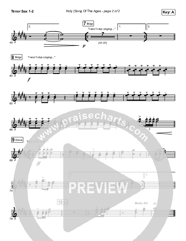 Holy (Song Of The Ages) Tenor Sax 1/2 (The Belonging Co / Andrew Holt)