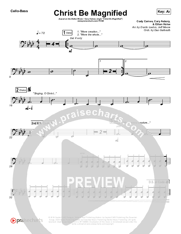 Christ Be Magnified (Live) Cello/Bass (Bethel Music / Cory Asbury)