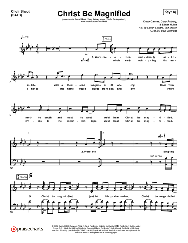 Christ Be Magnified (Live) Choir Sheet (SATB) (Bethel Music / Cory Asbury)