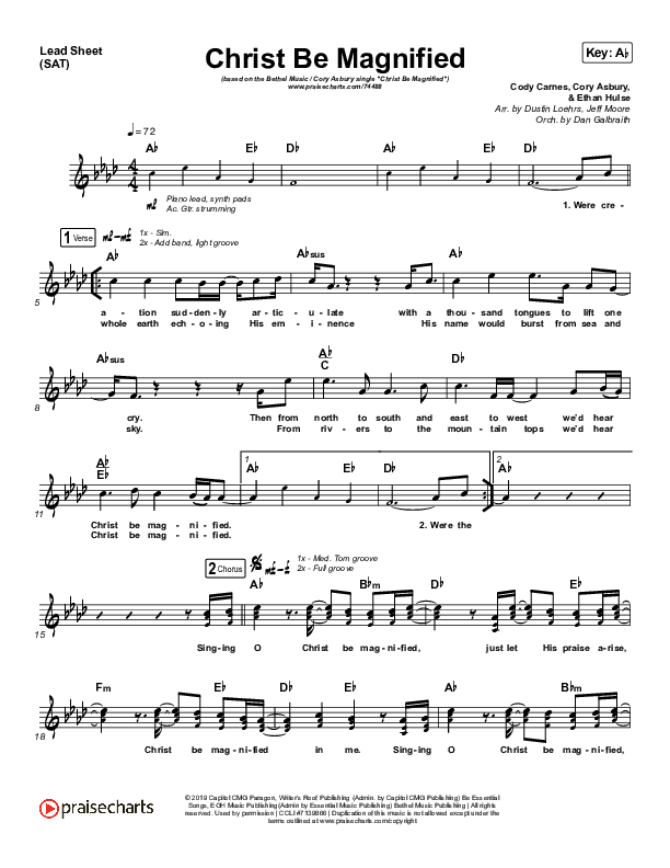 Christ Be Magnified (Live) Lead Sheet (SAT) (Bethel Music / Cory Asbury)
