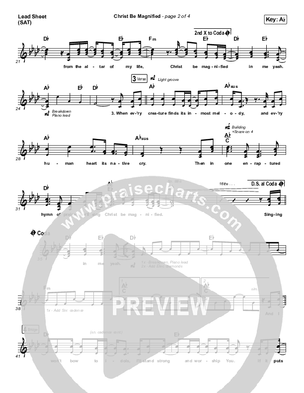 Christ Be Magnified (Live) Lead Sheet (SAT) (Bethel Music / Cory Asbury)