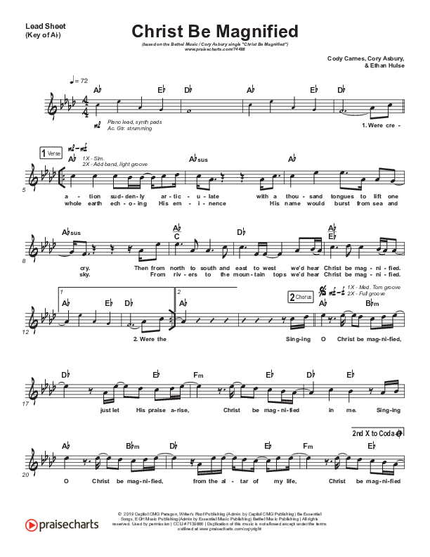 Christ Be Magnified (Live) Lead Sheet (Melody) (Bethel Music / Cory Asbury)
