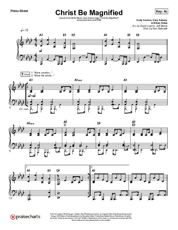 Christ Be Magnified (Live) Piano Sheet (Bethel Music / Cory Asbury)
