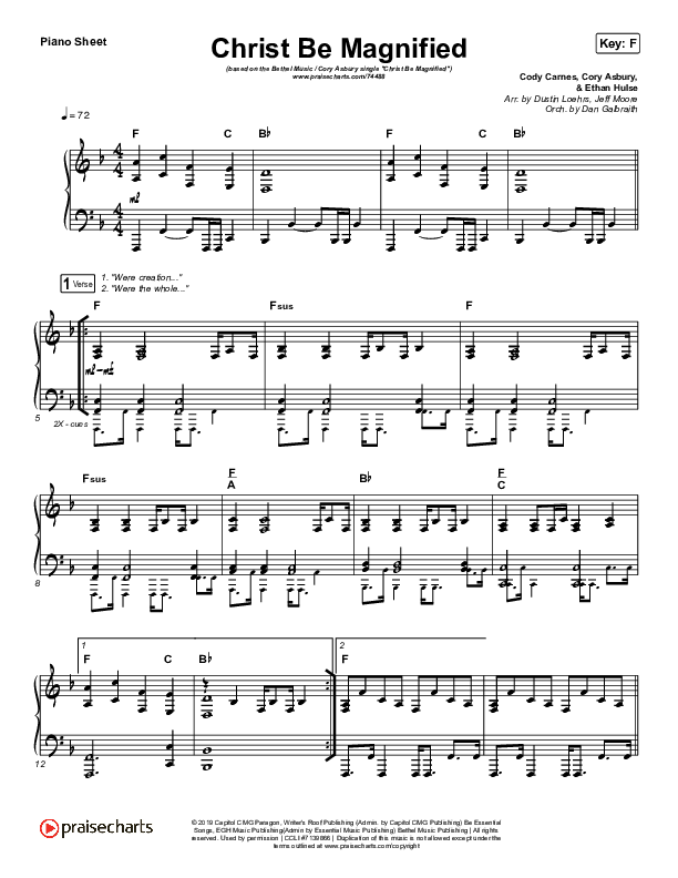 Christ Be Magnified (Live) Piano Sheet (Bethel Music / Cory Asbury)