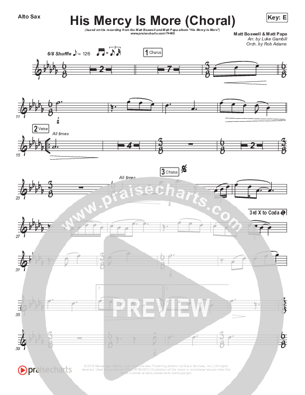 His Mercy Is More (Choral Anthem SATB) Alto Sax (Matt Papa / Matt Boswell / Arr. Luke Gambill)