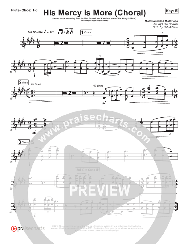 His Mercy Is More (Choral Anthem SATB) Flute/Oboe 1/2/3 (Matt Papa / Matt Boswell / Arr. Luke Gambill)