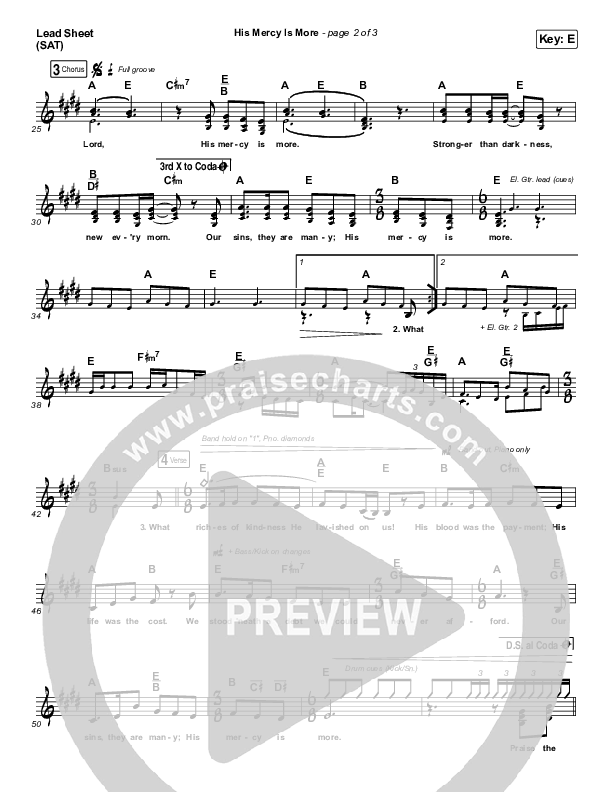 His Mercy Is More (Choral Anthem SATB) Lead Sheet (SAT) (Matt Papa / Matt Boswell / Arr. Luke Gambill)