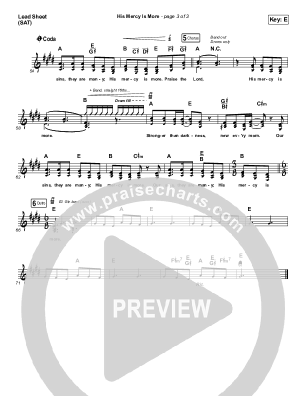 His Mercy Is More (Choral Anthem SATB) Lead Sheet (SAT) (Matt Papa / Matt Boswell / Arr. Luke Gambill)