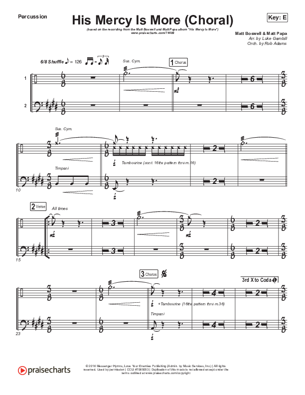 His Mercy Is More (Choral Anthem SATB) Percussion (Matt Papa / Matt Boswell / Arr. Luke Gambill)