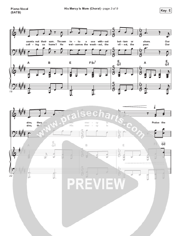 His Mercy Is More (Choral Anthem SATB) Piano/Vocal (SATB) (Matt Papa / Matt Boswell / Arr. Luke Gambill)