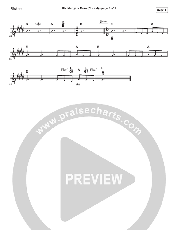 His Mercy Is More (Choral Anthem SATB) Rhythm Chart (Matt Papa / Matt Boswell / Arr. Luke Gambill)