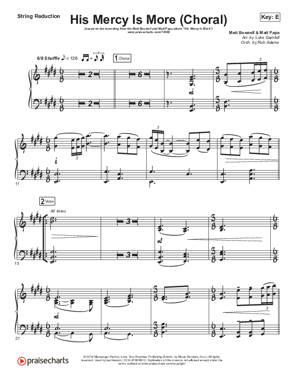 His Mercy Is More (Choral Anthem SATB) String Pack (Matt Papa / Matt Boswell / Arr. Luke Gambill)