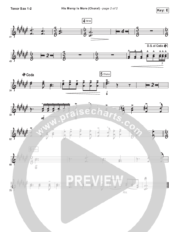 His Mercy Is More (Choral Anthem SATB) Tenor Sax 1/2 (Matt Papa / Matt Boswell / Arr. Luke Gambill)