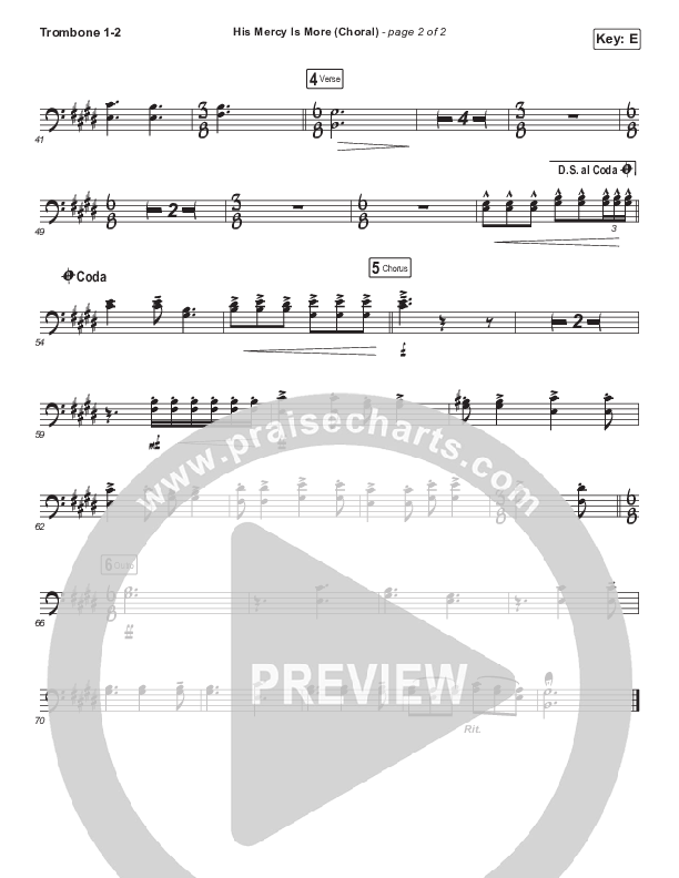 His Mercy Is More (Choral Anthem SATB) Trombone 1/2 (Matt Papa / Matt Boswell / Arr. Luke Gambill)