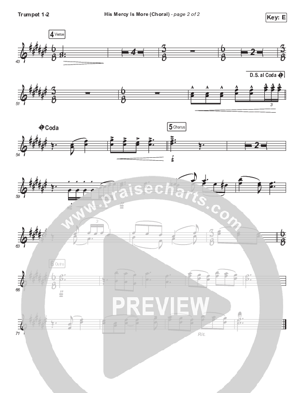His Mercy Is More (Choral Anthem SATB) Trumpet 1,2 (Matt Papa / Matt Boswell / Arr. Luke Gambill)