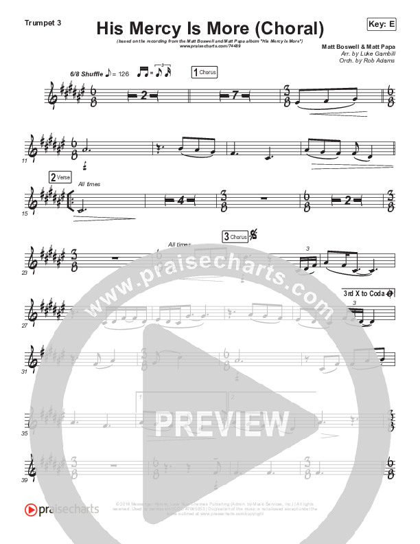 His Mercy Is More (Choral Anthem SATB) Trumpet 3 (Matt Papa / Matt Boswell / Arr. Luke Gambill)