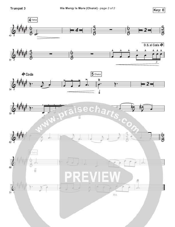 His Mercy Is More (Choral Anthem SATB) Trumpet 3 (Matt Papa / Matt Boswell / Arr. Luke Gambill)