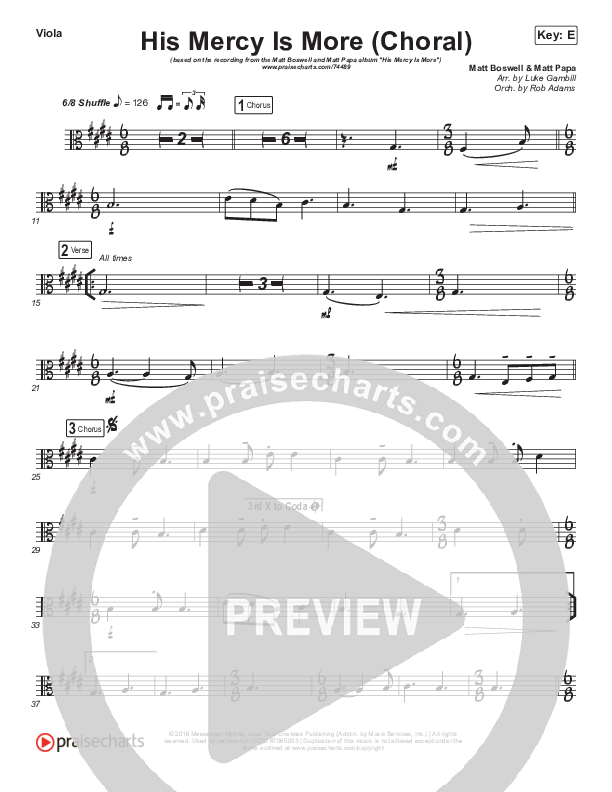 His Mercy Is More (Choral Anthem SATB) Viola (Matt Papa / Matt Boswell / Arr. Luke Gambill)