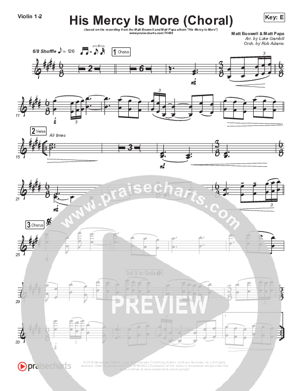 His Mercy Is More (Choral Anthem SATB) Violin 1/2 (Matt Papa / Matt Boswell / Arr. Luke Gambill)
