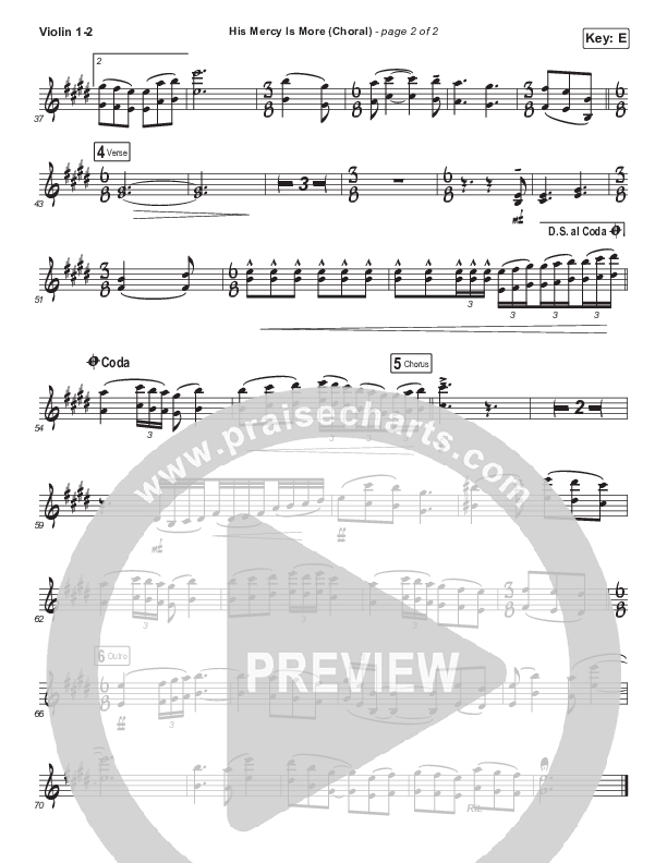 His Mercy Is More (Choral Anthem SATB) Violin 1/2 (Matt Papa / Matt Boswell / Arr. Luke Gambill)