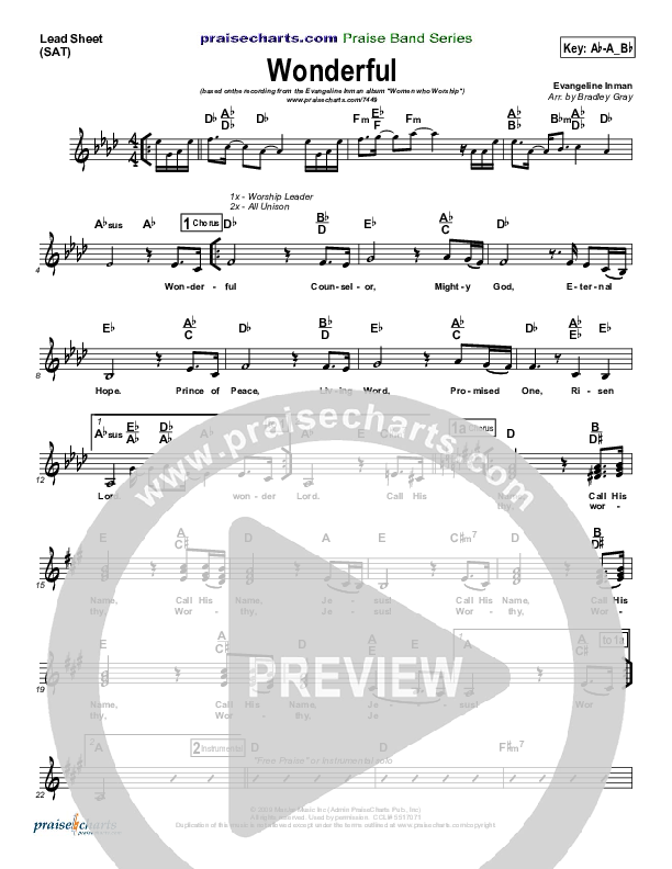 Wonderful Lead & Piano (Evangeline Inman)