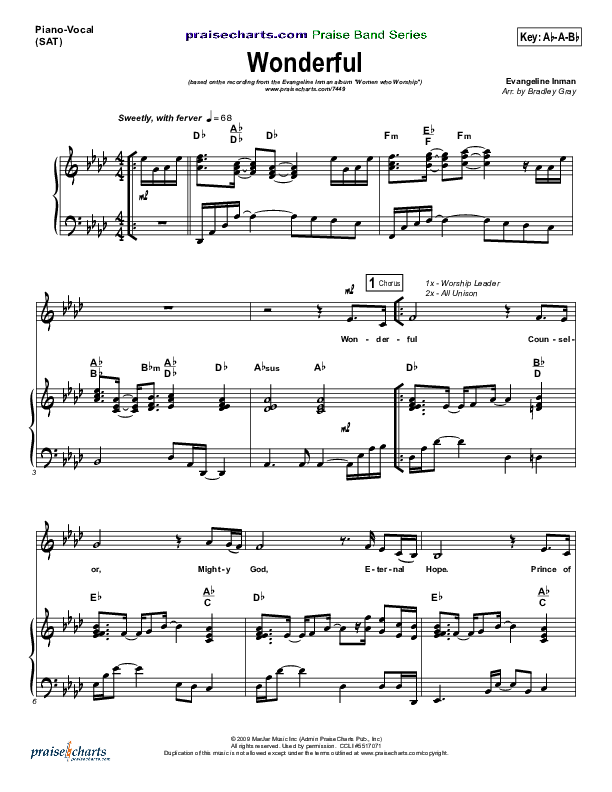 Wonderful Piano/Vocal (SAT) (Evangeline Inman)