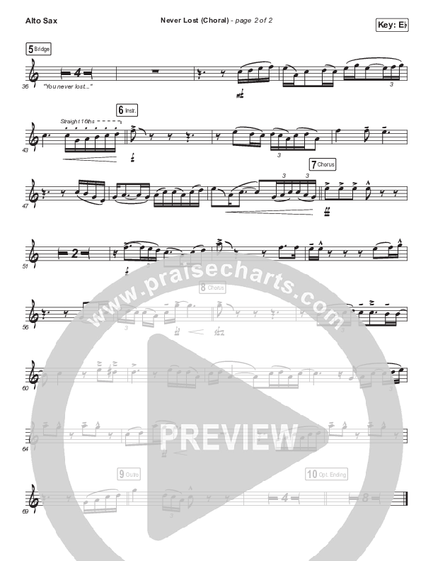 Never Lost (Choral Anthem SATB) Alto Sax (Elevation Worship / Arr. Luke Gambill)