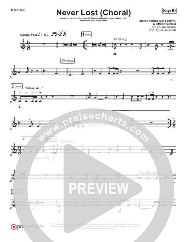 Never Lost (Choral Anthem SATB) Bari Sax (Elevation Worship / Arr. Luke Gambill)